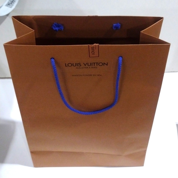 Louis Vuitton Brown & Blue Drawstring Empty Paper Gift Bag/Dust Bag 10x13.25x4.5 - Picture 1 of 6